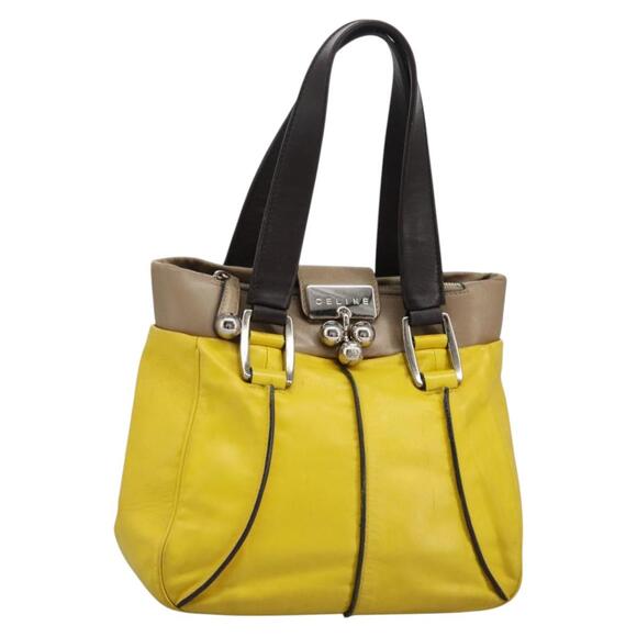 CELINE Hand Bag Leather Yellow Brown Silver - Picture 1 of 13